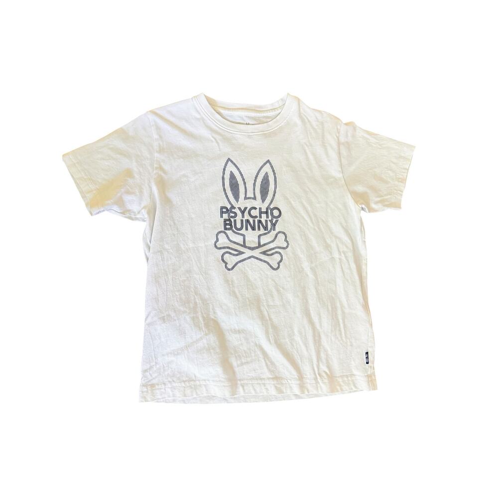 Psycho Bunny White Line-Art Logo Graphic Tee sz 10/12 M